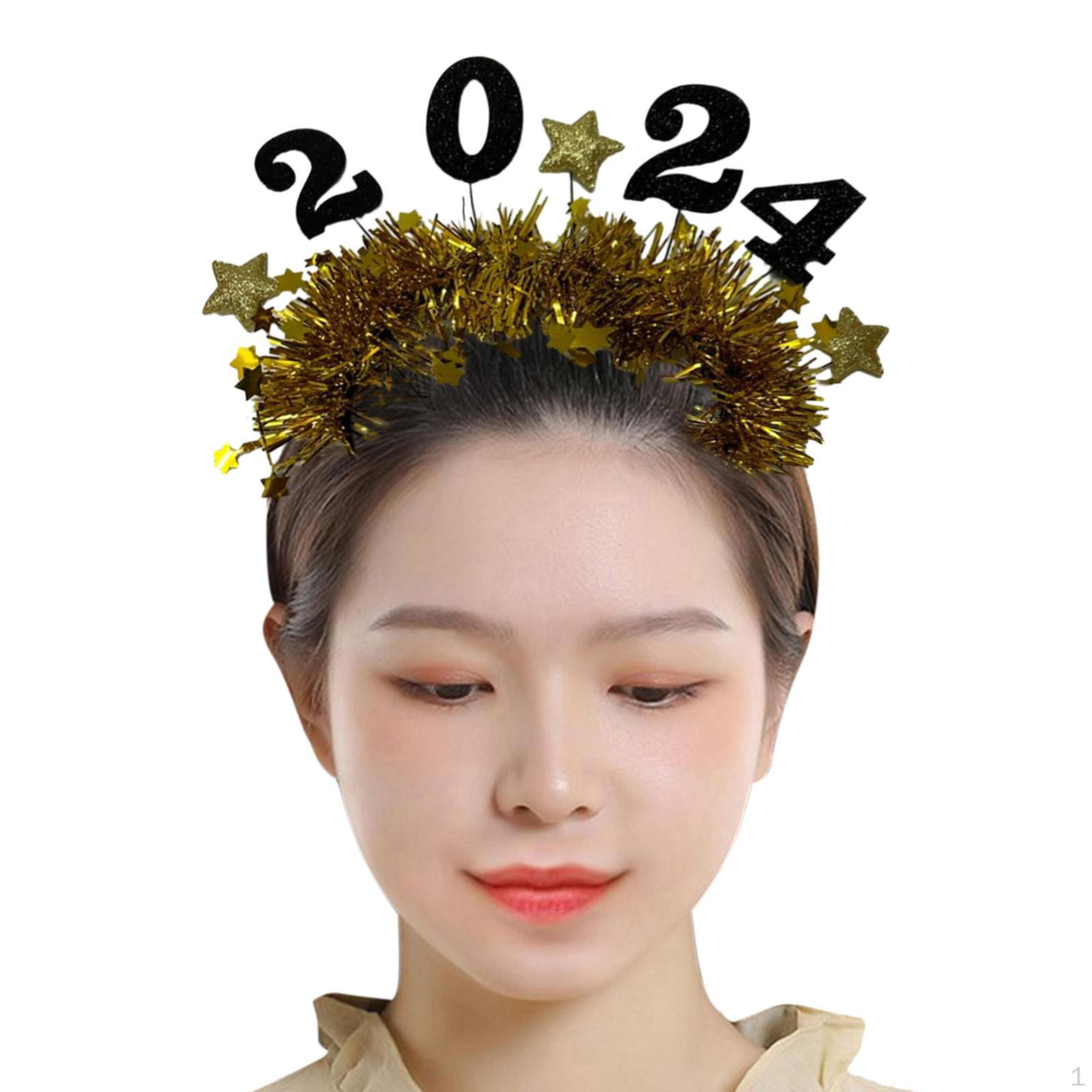 

Повязка на голову с счастливым годом, украшение для взрослых и детей, повязки для волос с блестящими звездами и блестками золотой