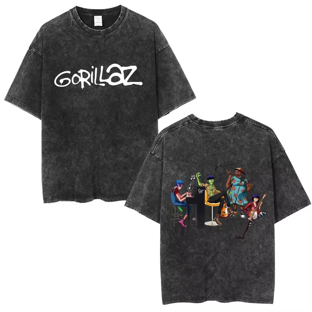 Vintage Washed Gorillaz The Now Now Album Graphic T-shirt Unisex Punk Hip Hop Oversized Streetwear Short Sleeve Soft Cotton Tee Tops