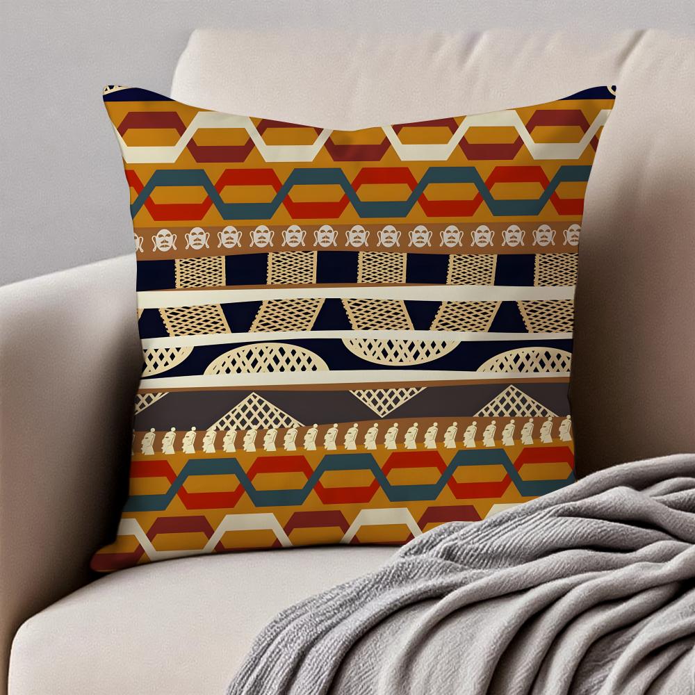 Tribal Style Indian Ethnic Pattern Cushion Cover Pillowcase Antidustmite Invisible Zipper Short Plush Sofa Cushion