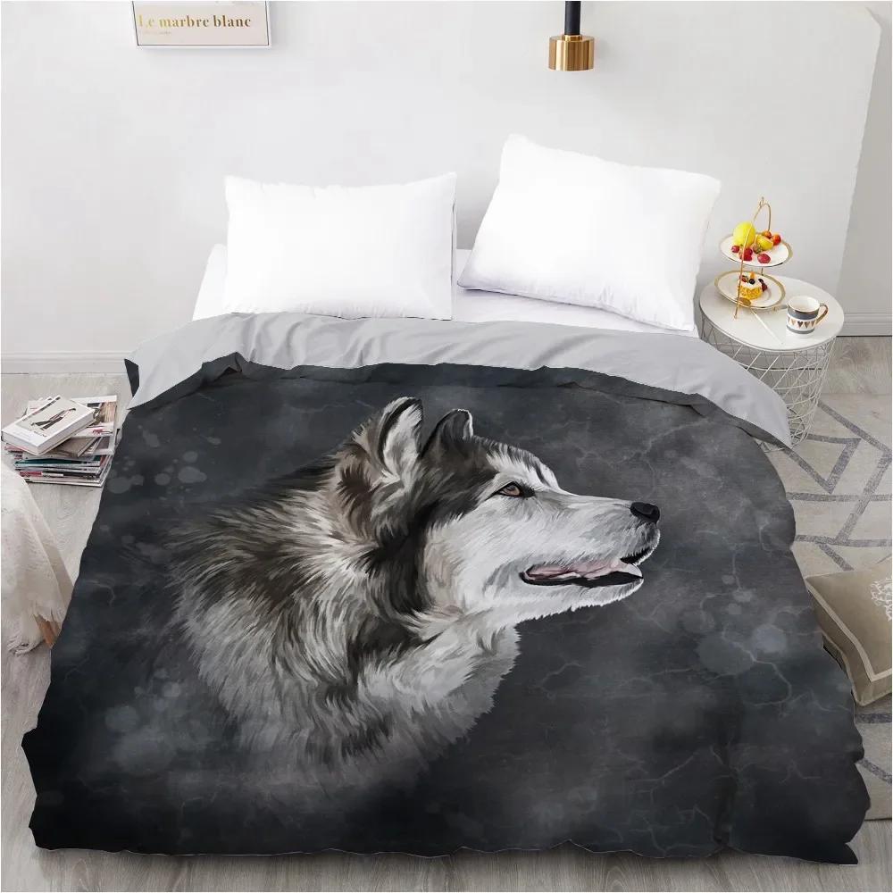 Wolf Duvet Cover King Queen Size Black White Wild Animal Bedding Set for Kids Teens Adults Wildlife Soft Polyester Quilt Cover