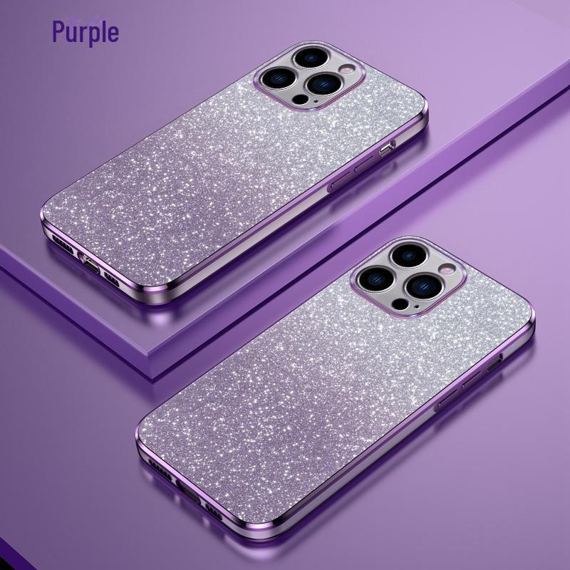 iPhone 15 Gradient Glitter Case with Electroplating - Fits Apple 14, 13 Pro Max, XR - Anti-Fall Protective Cover