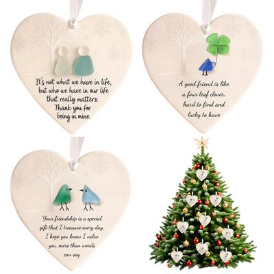 Christmas Heart-Shaped Sea Glass Pendant Friendship Ornament Friendship Decor for Best Friends Xmas Tree