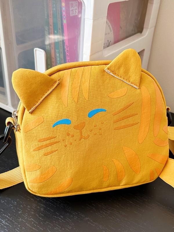 Cute Cat Mini Shoulder Bag With Cotton Material And Zipper Closure For Daily Use