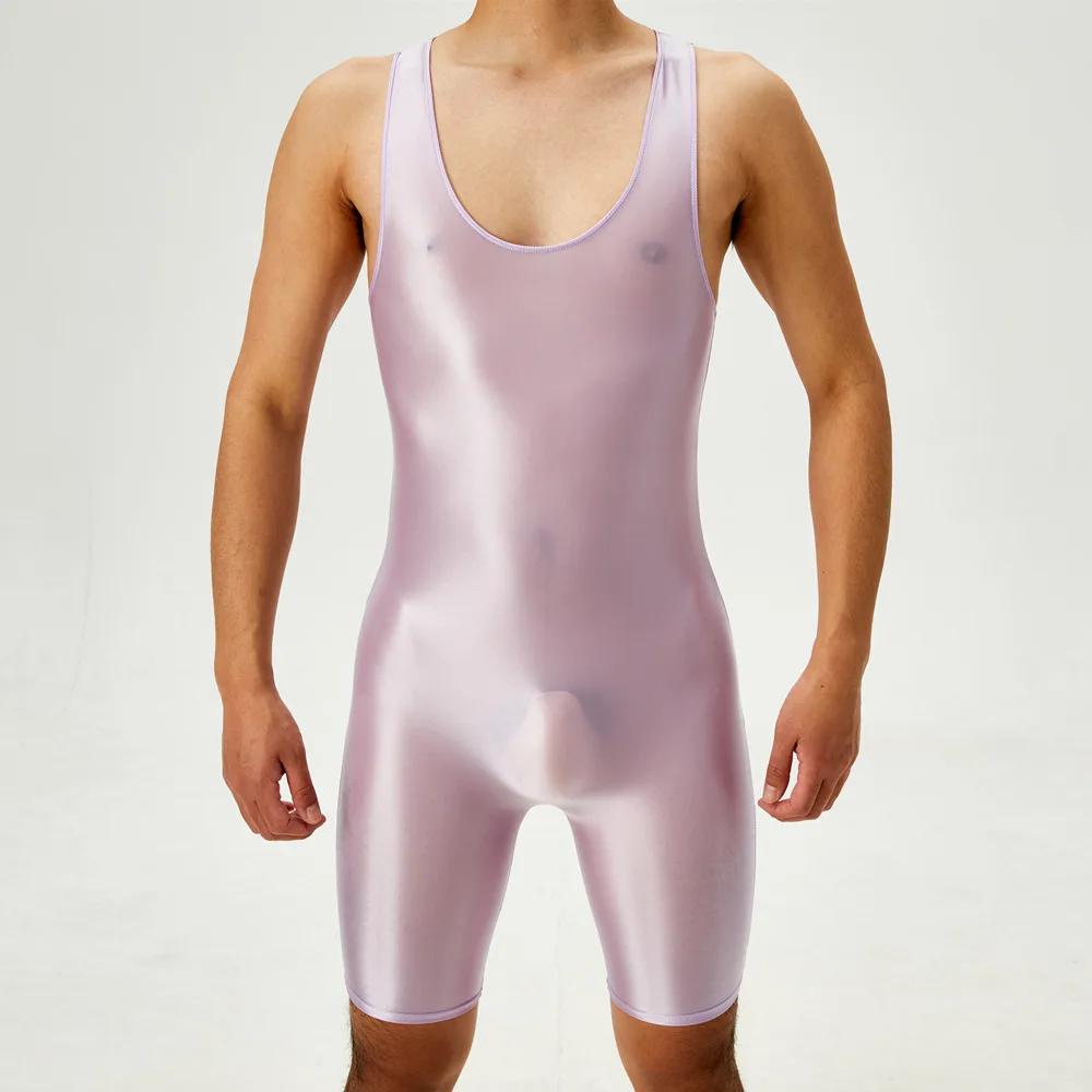 Men'S Playsuit Gym High Elastic Bodysuit Shaper Wear Sexy Seamless Bulge Pouch Sleeveless Shirt Man Leotard Tights