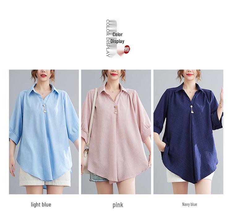 2026 Stylish Cotton Linen V-Neck Casual Plus Size Shirt with Belly Coverage and Wide Hem