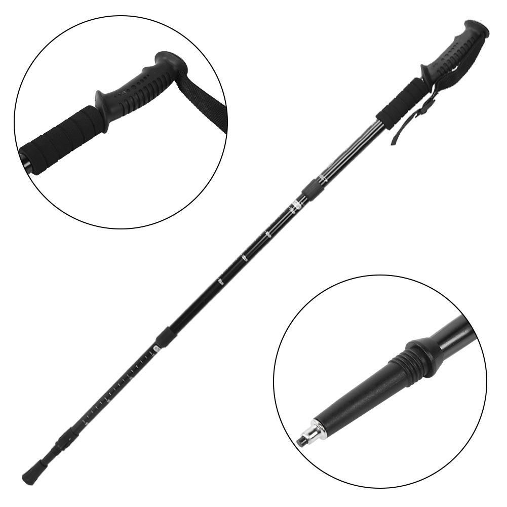 Outdoor Travel Four Section Straight Handled Trekking Pole Hiking Mountaineering Walking Stick(Black )