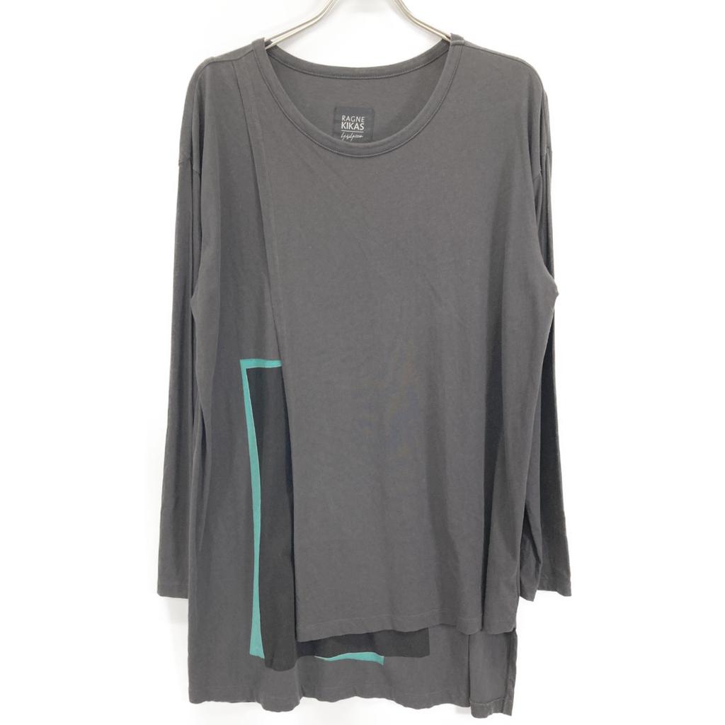 RAGNE KIKAS for Yohji Yamamoto NV-T33-078 Black Asymmetrical L/S Cut and Sew tops 2 blackUsed
