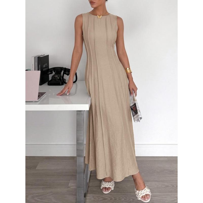 Women Solid Color Sleeveless High Waist A Line Long Commute Dress
