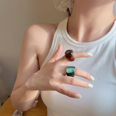 Pryskyřičný nepravidelný prsten korejský jednoduchý ins styl temperament prsten na ukazováček mezerovitý všestranný špičkový šperk