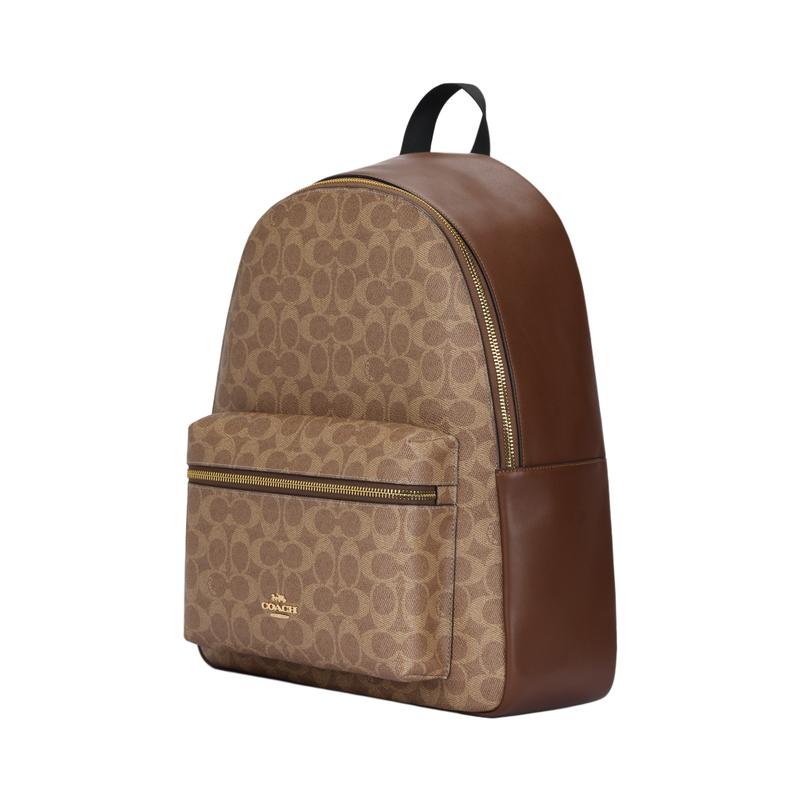 COACH Charlie 30 Daily Versatile Commuting Large Capacity Backpack Brand Classic Presbyopia Coated Canvas Backpack Large Size Women's Light Brown