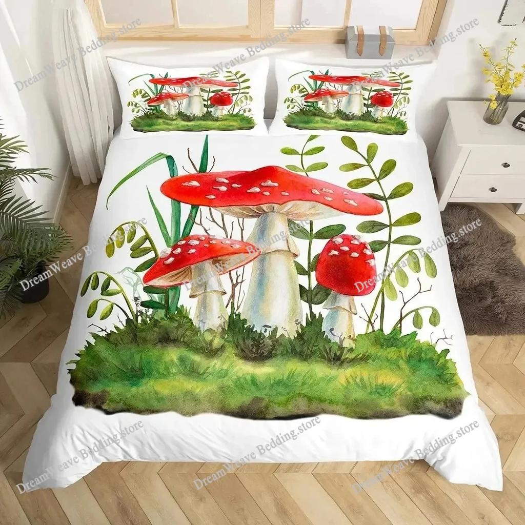 Cute Mushroom Bedding Set Single Twin Full Queen King Size Bed Set Aldult Kid Bedroom Duvetcover Sets Bed Sheet Set