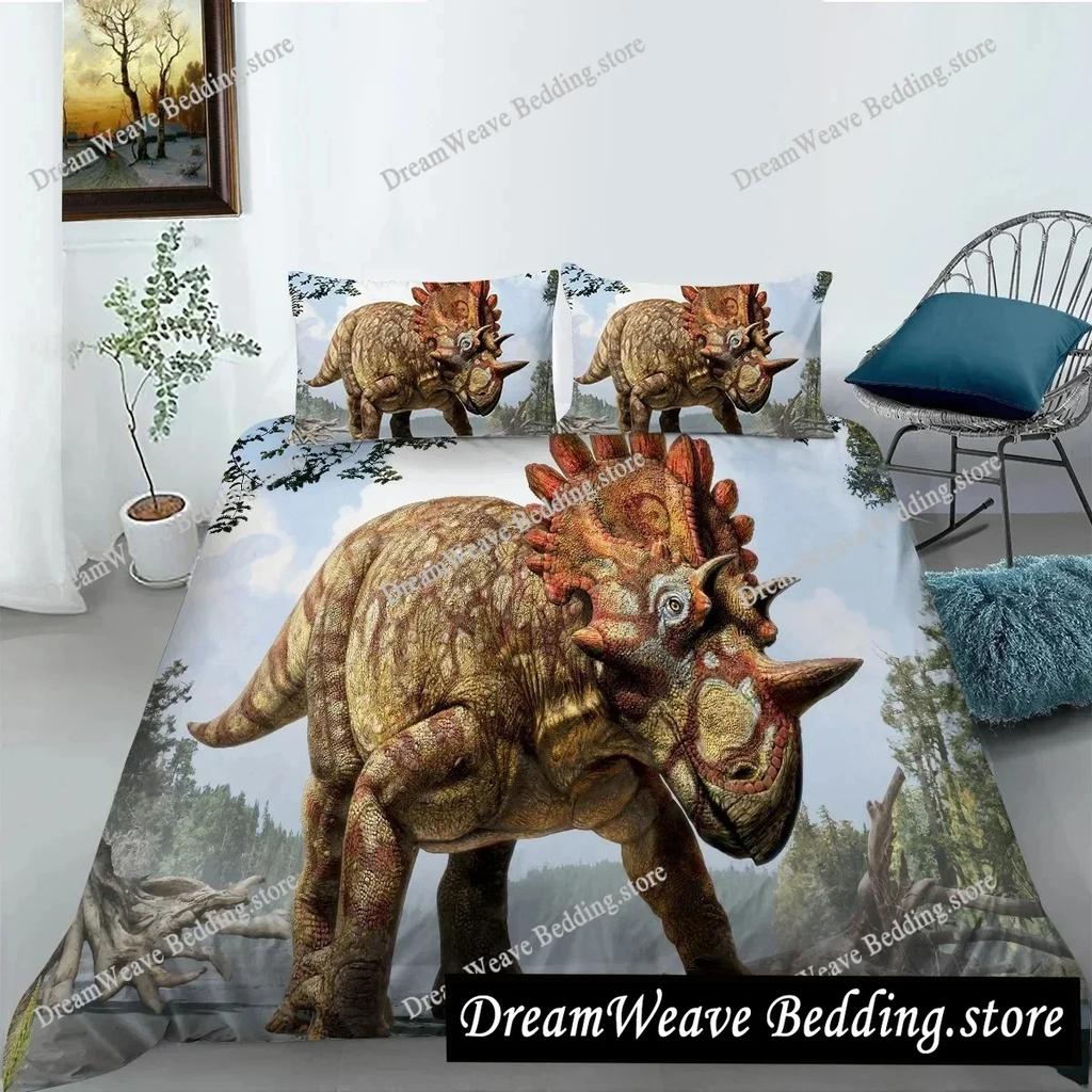 Copripiumino con dinosauro giurassico, Tyrannosaurus Rex, set di biancheria da letto con creature feroci e predatori, copripiumino in poliestere per letto matrimoniale queen size.