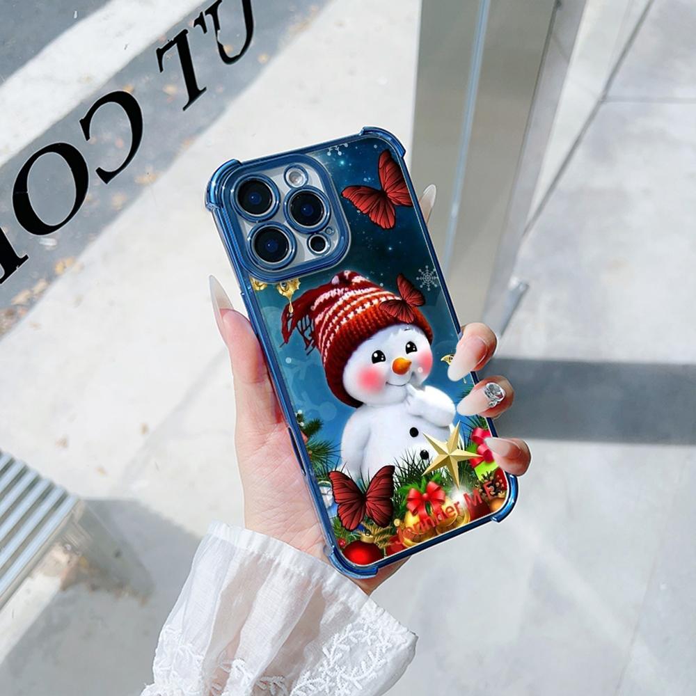 Ae110 Merry Christmas Electroplated TPU Phone Cases for iPhone 16 15 13 11 Pro Max 14 Plus 12 XR Infinix Smart 8 Tecno Four Corner Protection Cover