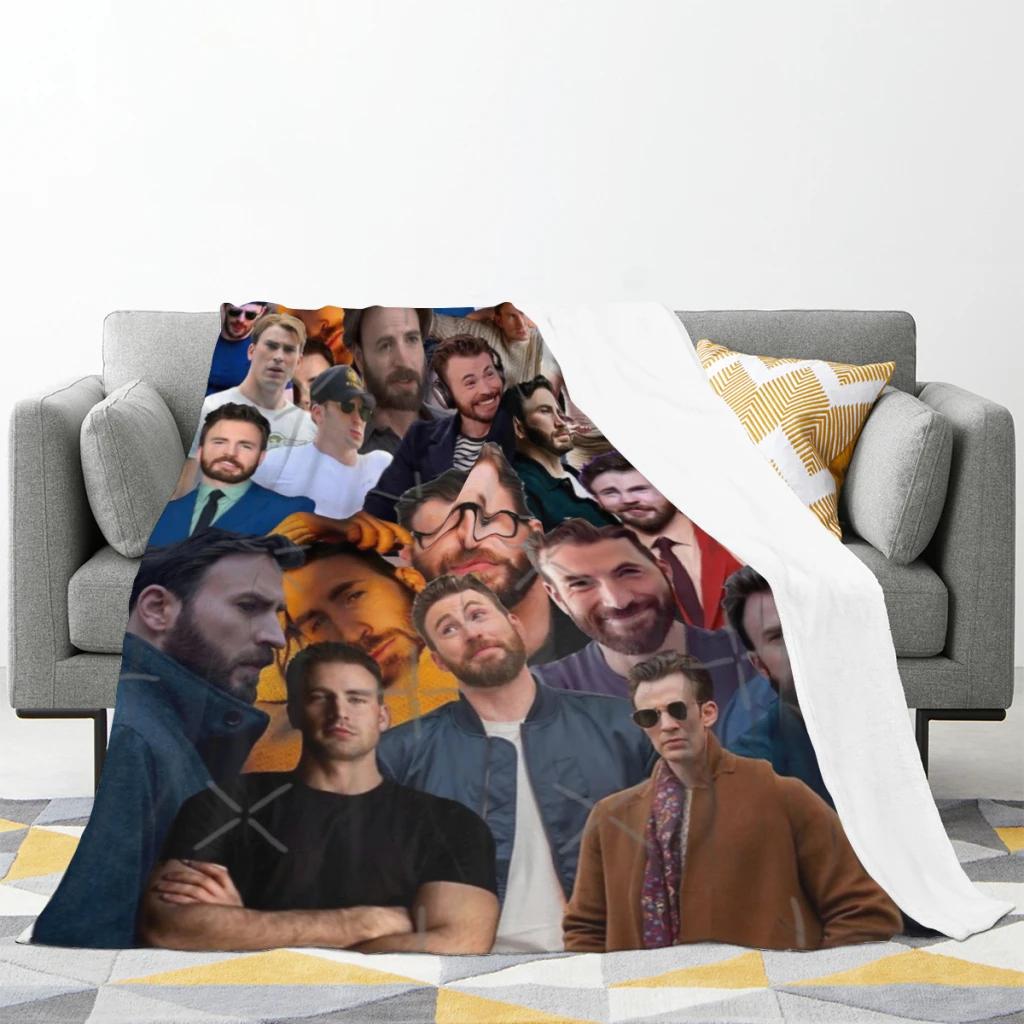 Chris Evans Collage Photo Couverture Fine Doux Ensembles Couette Jeté pour Canapé Chaudes Couvertures Flanelle Chambre à Coucher Couverture d'Été
