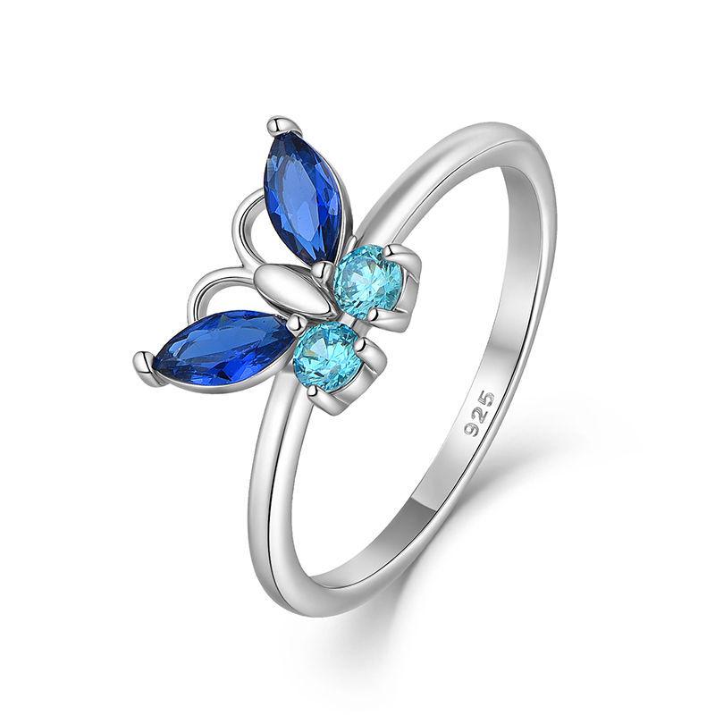 S925 Sterling Silver Blue Butterfly Zircon Ring – Women's Japanese Korean Style, Simple, Unique Finger Accessory