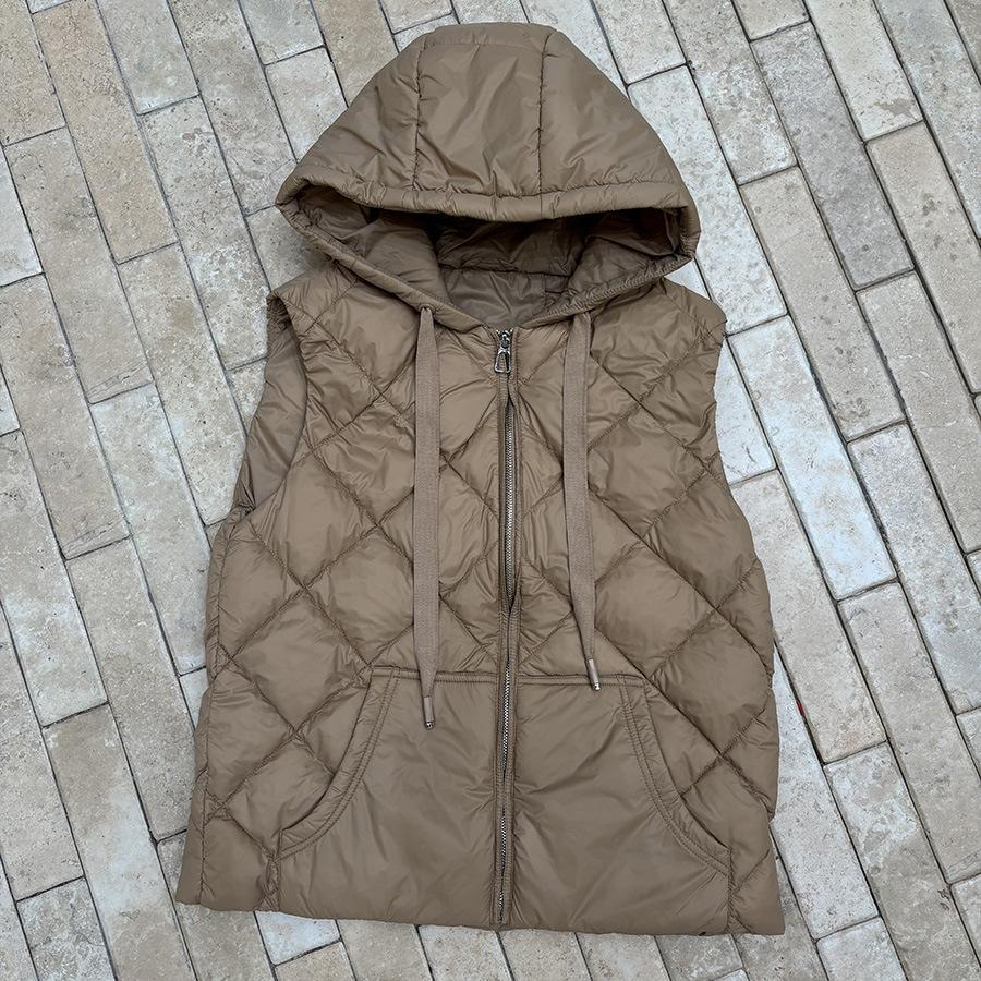 Hooded down vest women's light white duck down inner and outer wear vest rhombus inner winter clothing stacked vest