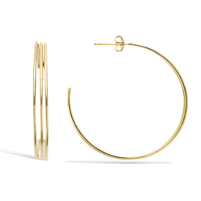 [R3425] - Gold Plated Hoop Earrings 'Choreography' - 40x6 Mm