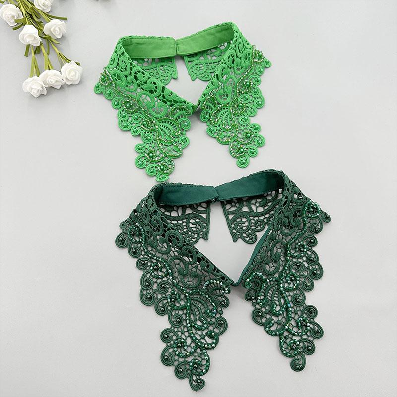 Fashion White Hollow Lace Fake Collar Blouse Decoration Lapel False Collar Beading Removable Detachable Collar Neckline Faux Col