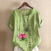 Women's Fashion Flowers Prined Round Neck Short Sleeve T-shirt Casual Cotton Linen Graphic Shirt Leisure Loose Summer Blouse Tops