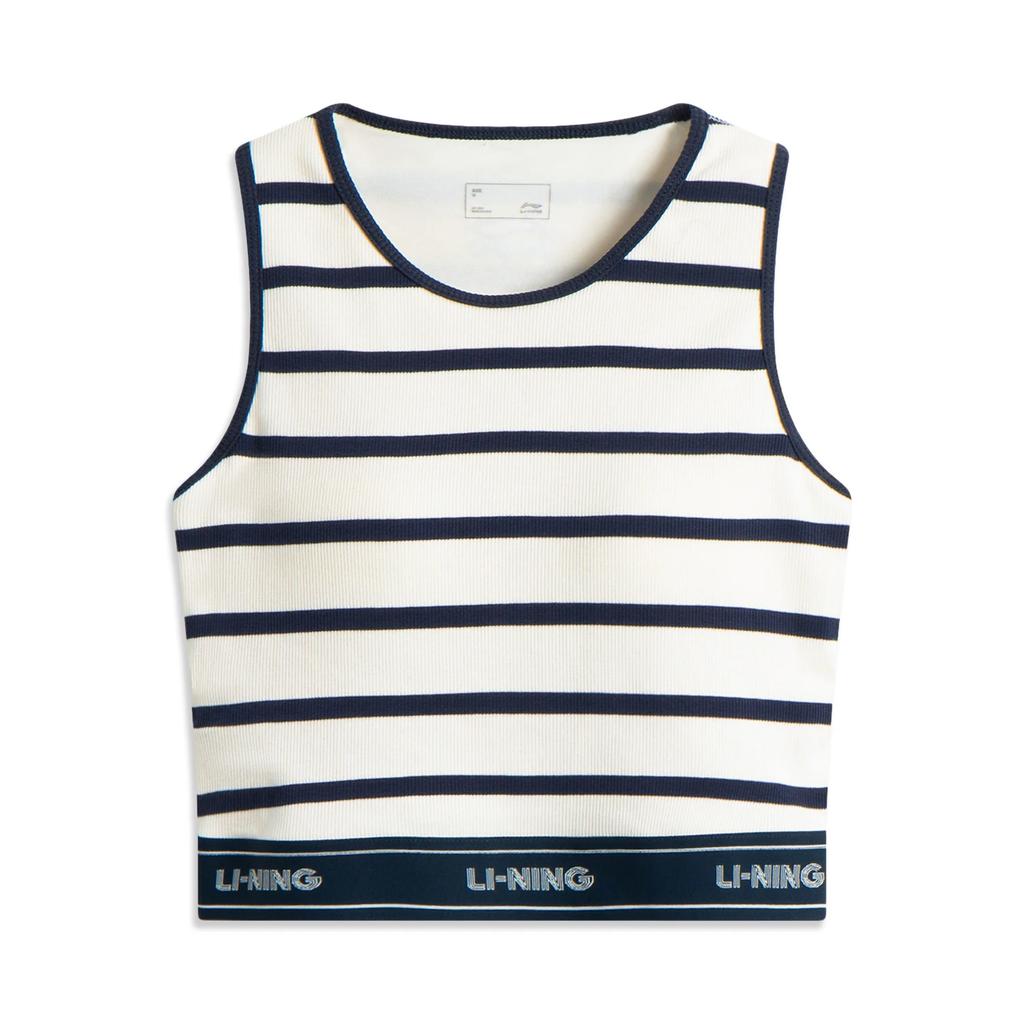 Li Ning Sports Fashion Series Striped Letter Round Neck Breathable Versatile Sleeveless Sports Vest Women Vests Off-White Outer-Space-Blue AVSV092-5