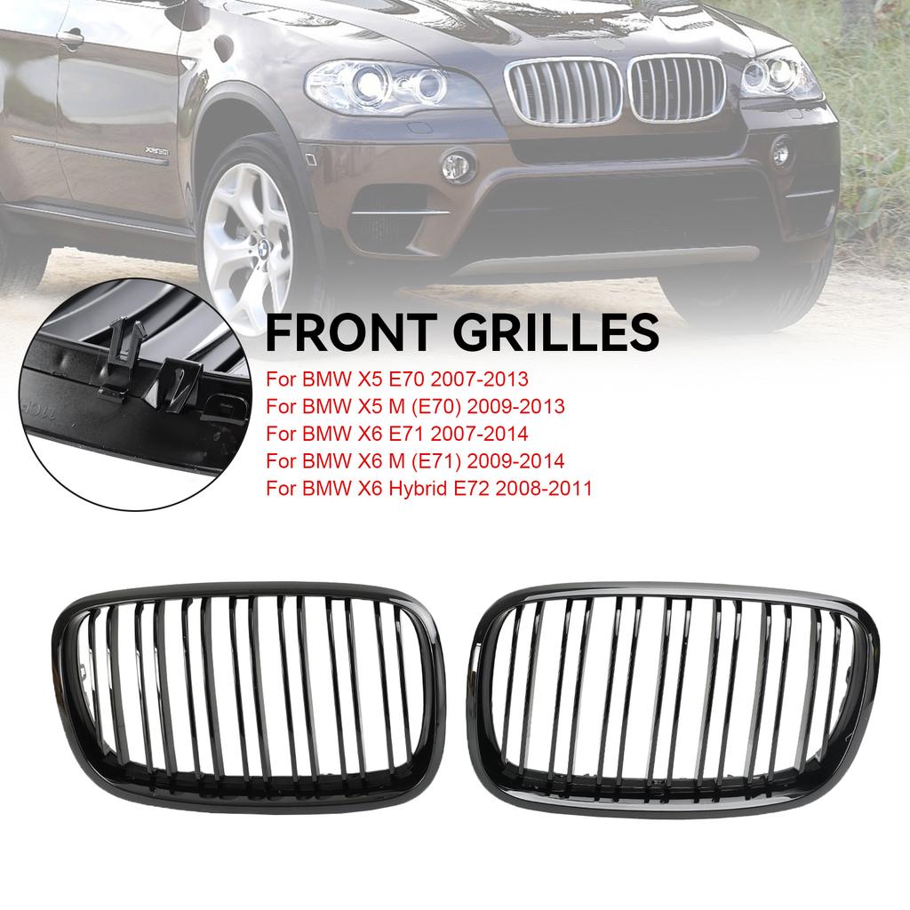 Front Bumper Kidney Grille Grill Fit BMW X5 E70 X6 E71 2007-2013 Gloss Black