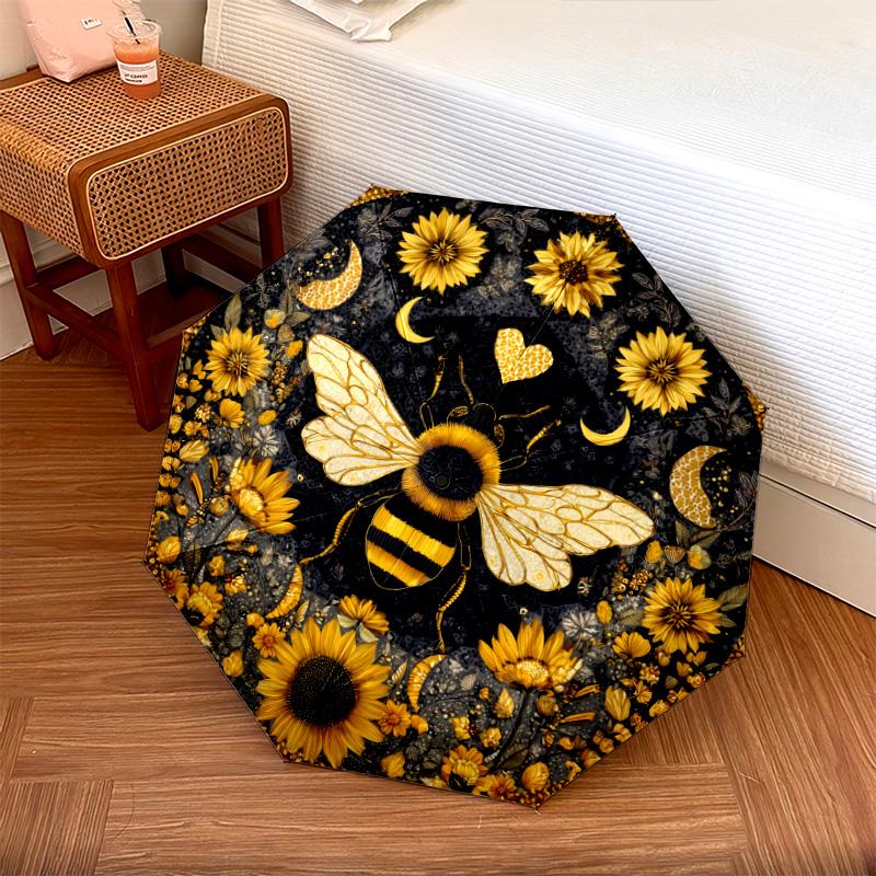 Bee Flower  Pattern, Automatic Folding Umbrella, Portable and Foldable Design, 8 Ribs, a Christmas or Birthday Gift.