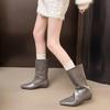 Mode 2025 Herbst/Winter Neue Retro Square Toe Ritterstiefel Vielseitige Wedge Mid-Tube Stiefeletten für Damen