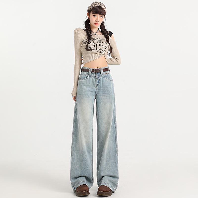 

Women s Light Blue High-Waisted Wide-Leg Jeans - New Style for a Taller, Slimmer Look. Floor-Length Straight Leg Pants for Tall Women. S