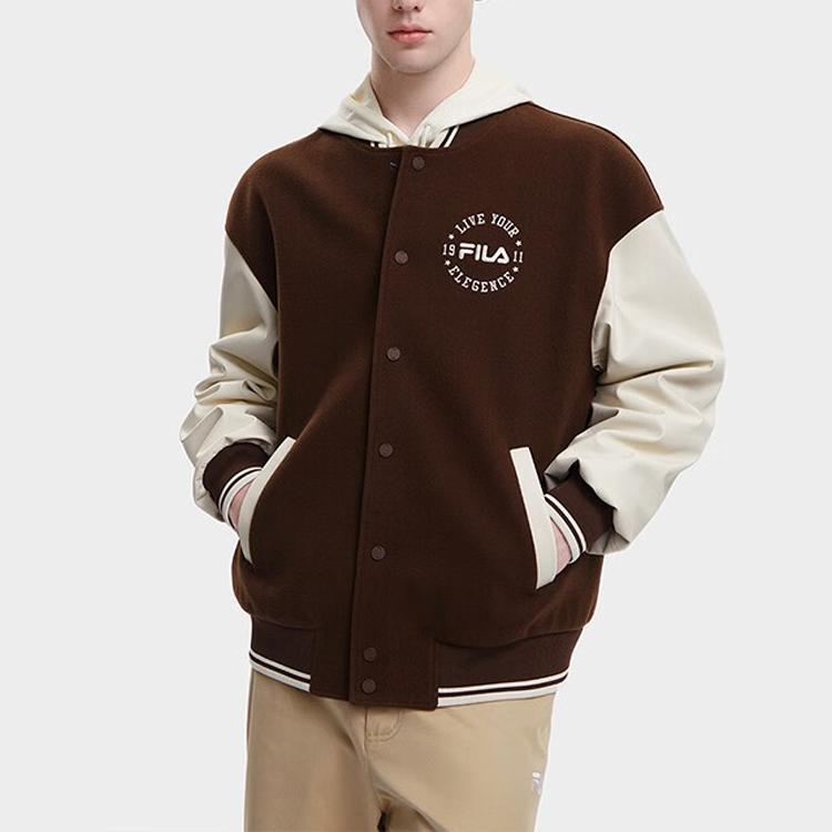 FILA Printed Letter Single Button Spliced Loose Long Sleeve Baseball Jacket Unisex jackets Liver-Red F11U339701FDK