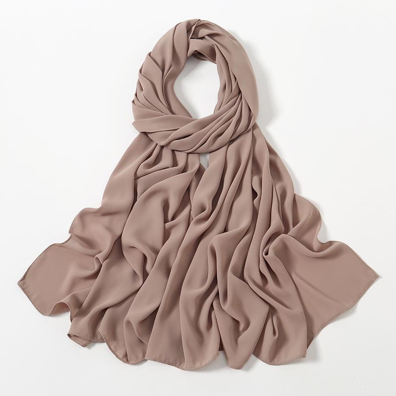Women Heavy Chiffon Hijab Scarf Premium Chiffon Muslim Hijabs Plain Good Stitching Maxi Wrap Solid Color Musulman Femme Shawls