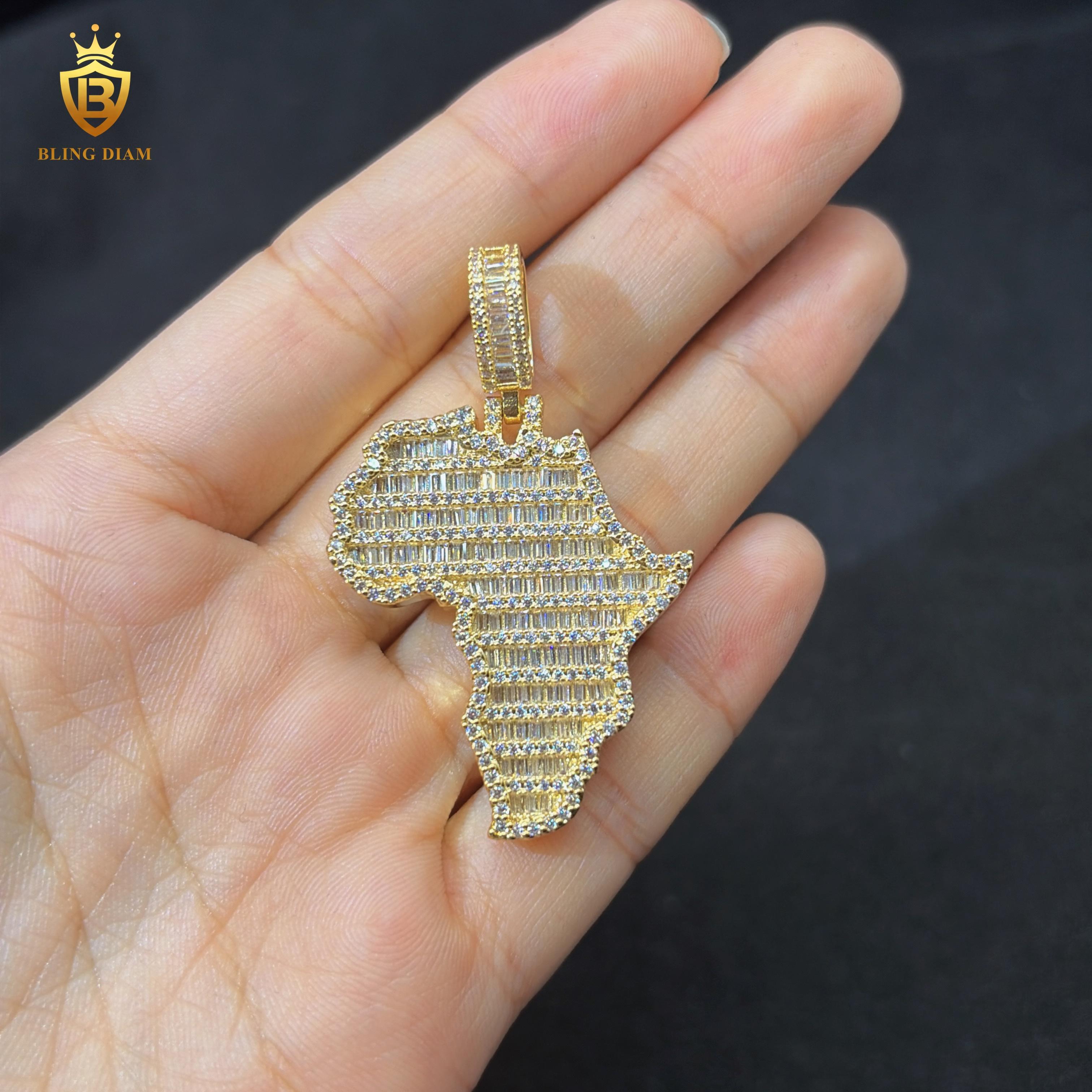 Hot Sale Jewelry Rose Gold Moissanite Pendant Hip Hop Pastes Diamond Tester 925 Sterling Silver Custom Map Pendant Charms золотой