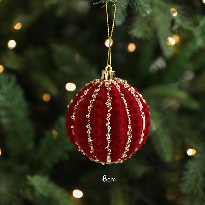 8cm Christmas Ball Ornaments Velvet Christmas Ball Pendants Flocked Glitter Hanging Reusable Party Decoration New Year Christmas 8cm