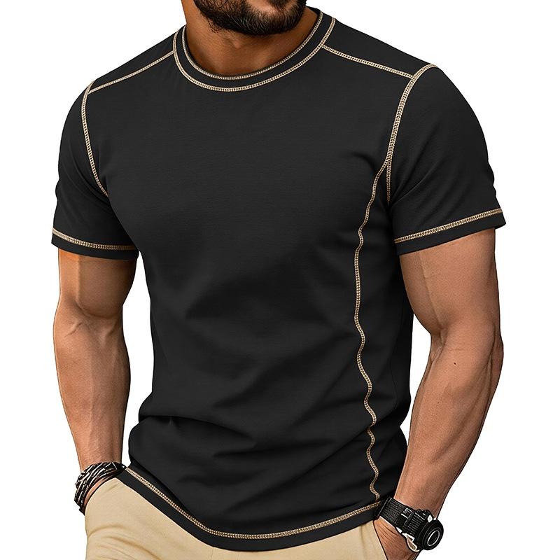 Men’s Short Sleeve Crew Neck T Shirt with Stitching Casual Lightweight Summer Top for Everyday Wear