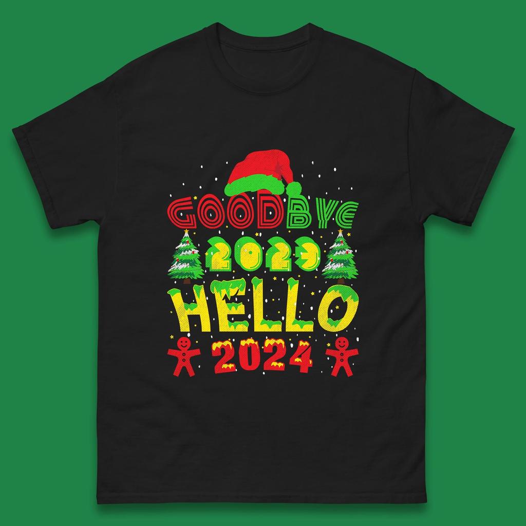 Good Bye 2023 Hello 2024 Merry Christmas Funny Happy New Year Xmas Mens Tee Top