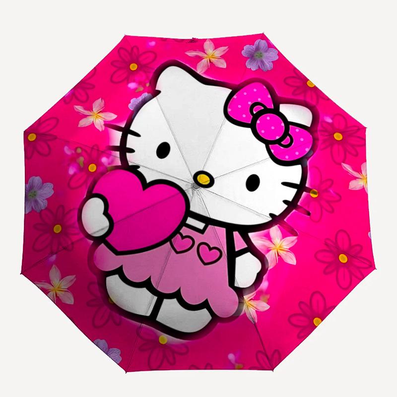 

1pc Hello Kitty Automatic Folding Umbrella, Portable Collapsible Design, 8-Rib Iron Frame, , All-Season Casual Outdoor Accessory for Christmas Birthda