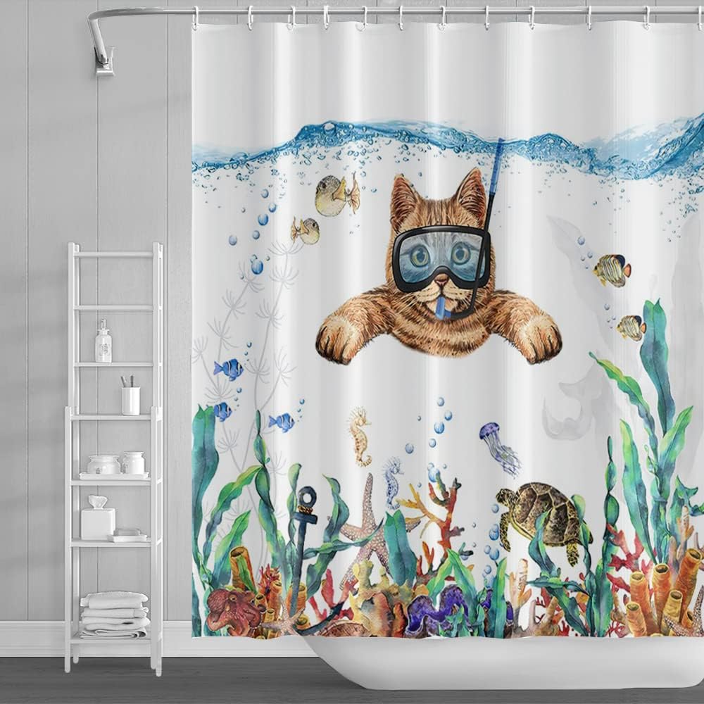Cute Animal Abstract Style Shower Curtain Cartoon Fun Pet Theme Shower Curtain Children'S Bathroom Decoration With Hook