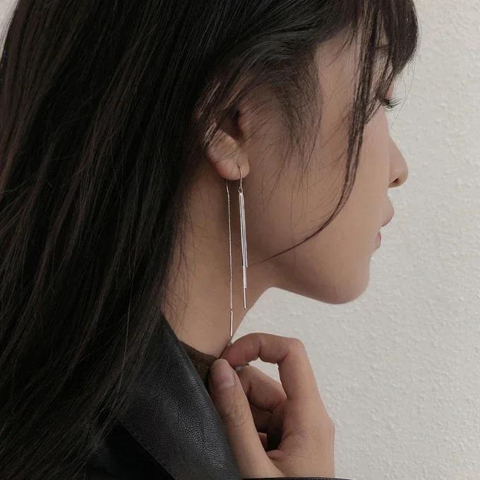 PONYKISS  Sterling Silver Chains Tassels Drop Earrings for Women Geometric Fine  Minimalist Trendy Accessories