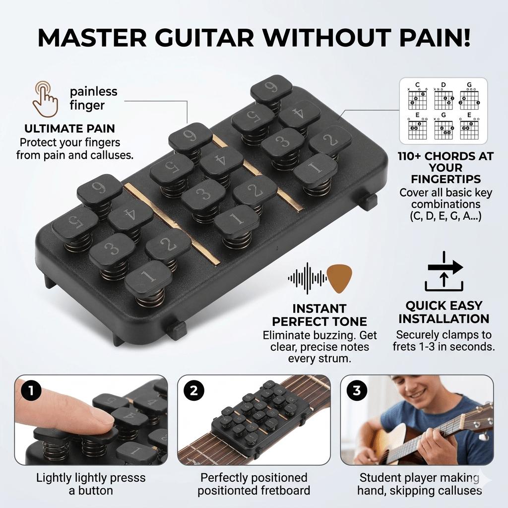 Gitarrenakkord-Übungsgerät Geeignet für Anfänger 110 Akkorde Einfach zu drückendes System Tragbares Übungswerkzeug mit Akkordtabelle ist perfekt zum Lernen