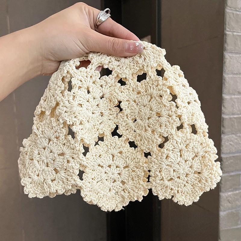 Knitted Floral Pattern Wool Hat For Women Spring Summer Breathable Fashion Accessory