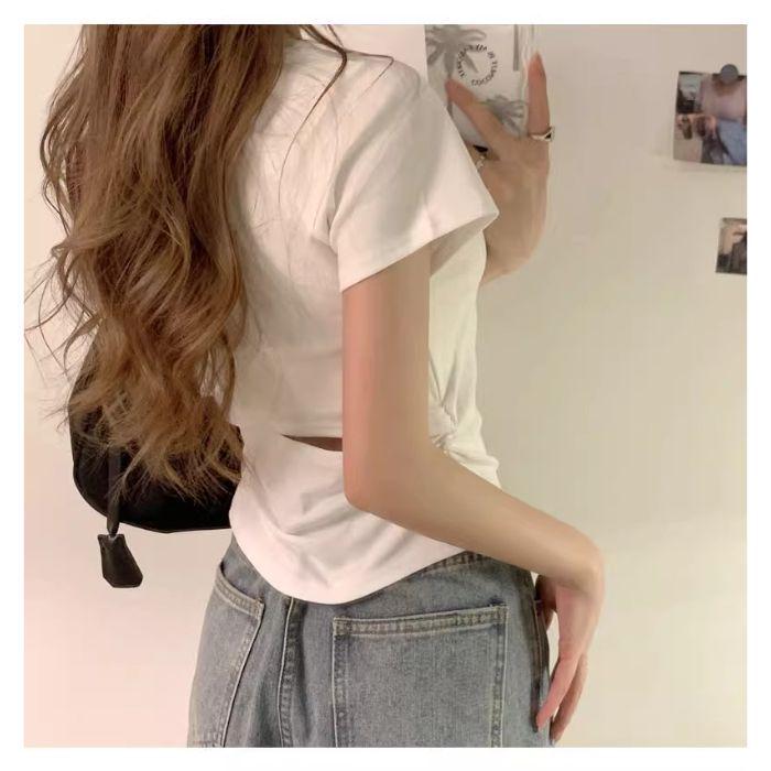 

Korean-Style Purple Slimming Back Hollow-Out Women s T-Shirt - 2025 Summer Collection M белый