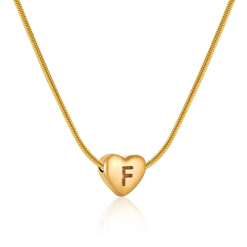 Plated Gold 18k Stainless Steel Heartshaped Alphabet Pendant Necklace For Women Fashionable And Versatile Snake Bone Lett Chain