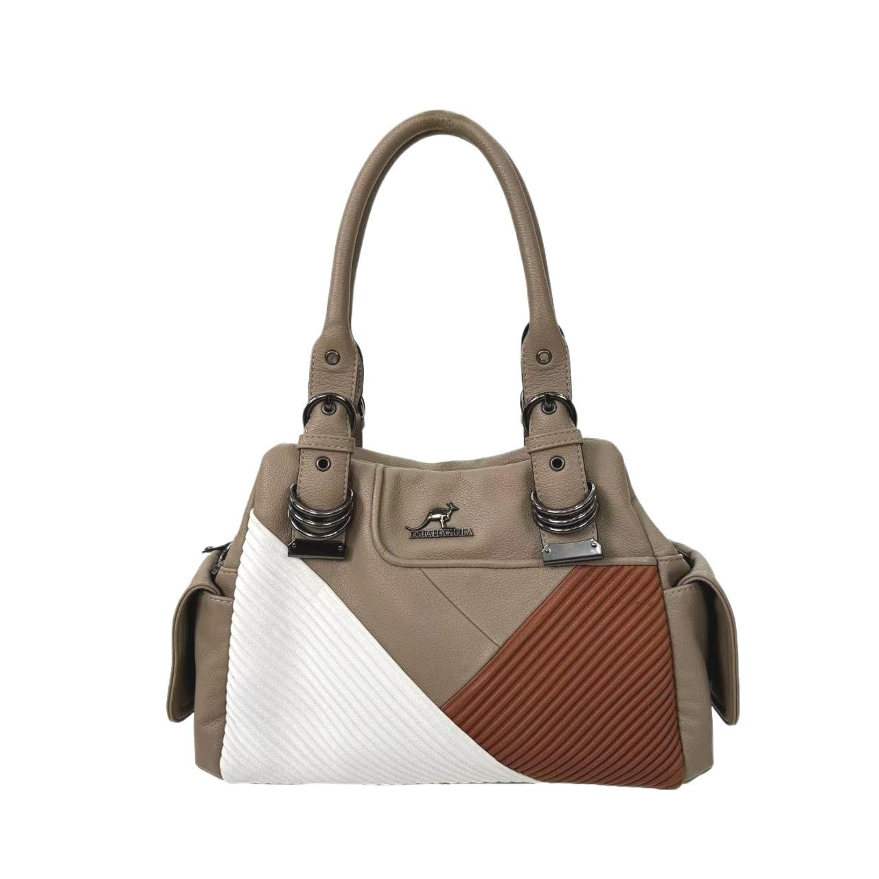 

Women S Retro Splicing Contrasting Color Handbag Multi-Partition Storage Compartment Shoulder Messenger Bag абрикосовый