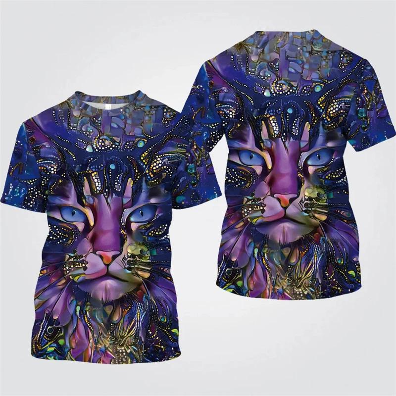 Colorful Cat Graphic T Shirt for Men Animal 3D Printed T-Shirts Summer Casual Fashion Loose Round Neck Oversize Tees Tops