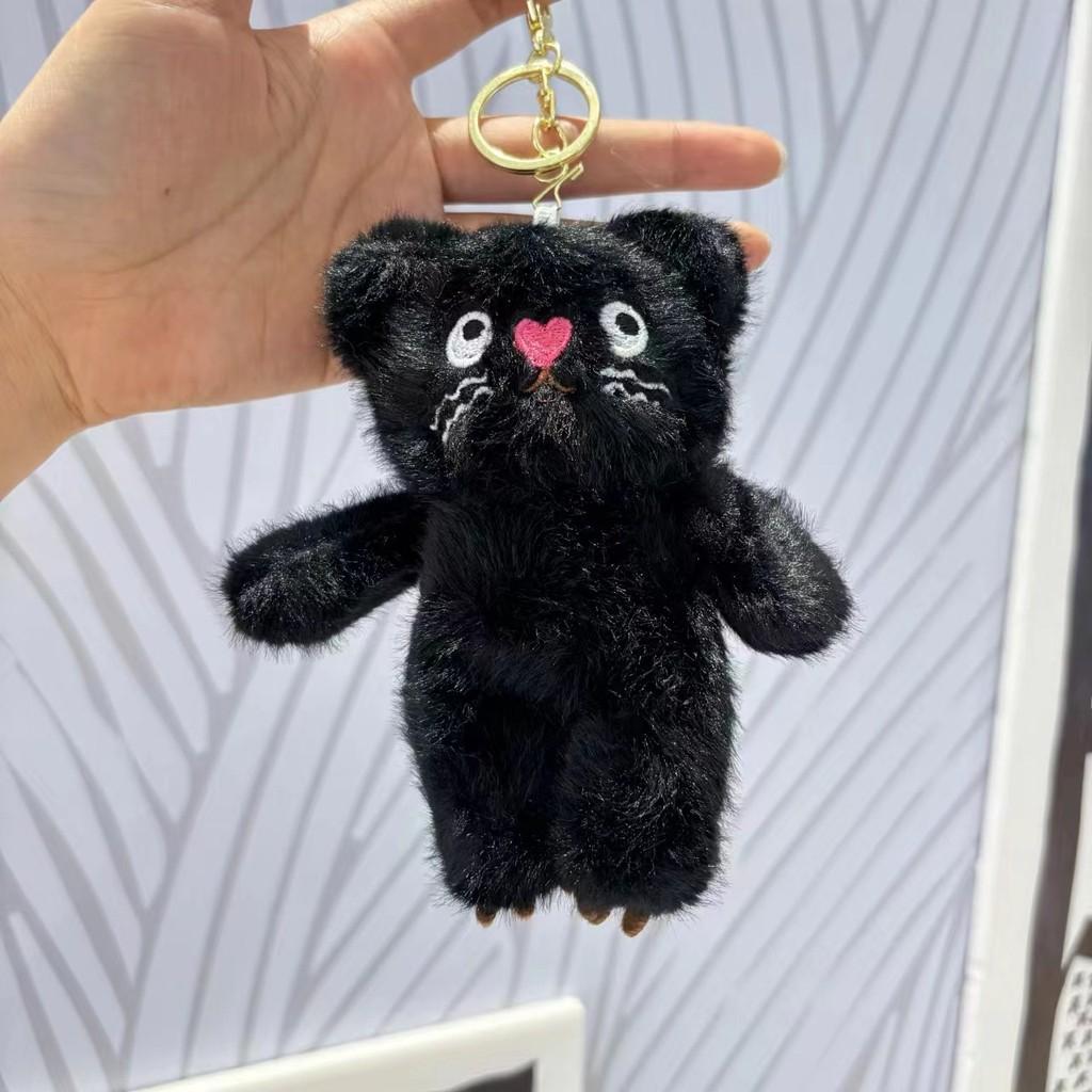 And Black Delightful Pink Cat Plush Doll Keychain With Soft Material For Bag Decorations