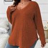 EastRogue Women's Fashion Casual Solid Color Print Autumn Winter Long Sleeve V-Neck Loose Frosted T-shirt with Pit Stripes Sweaters