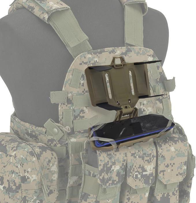 Tactical Vest Chest Rig with Foldable Phone Navigation Holder and Universal Plate Insert