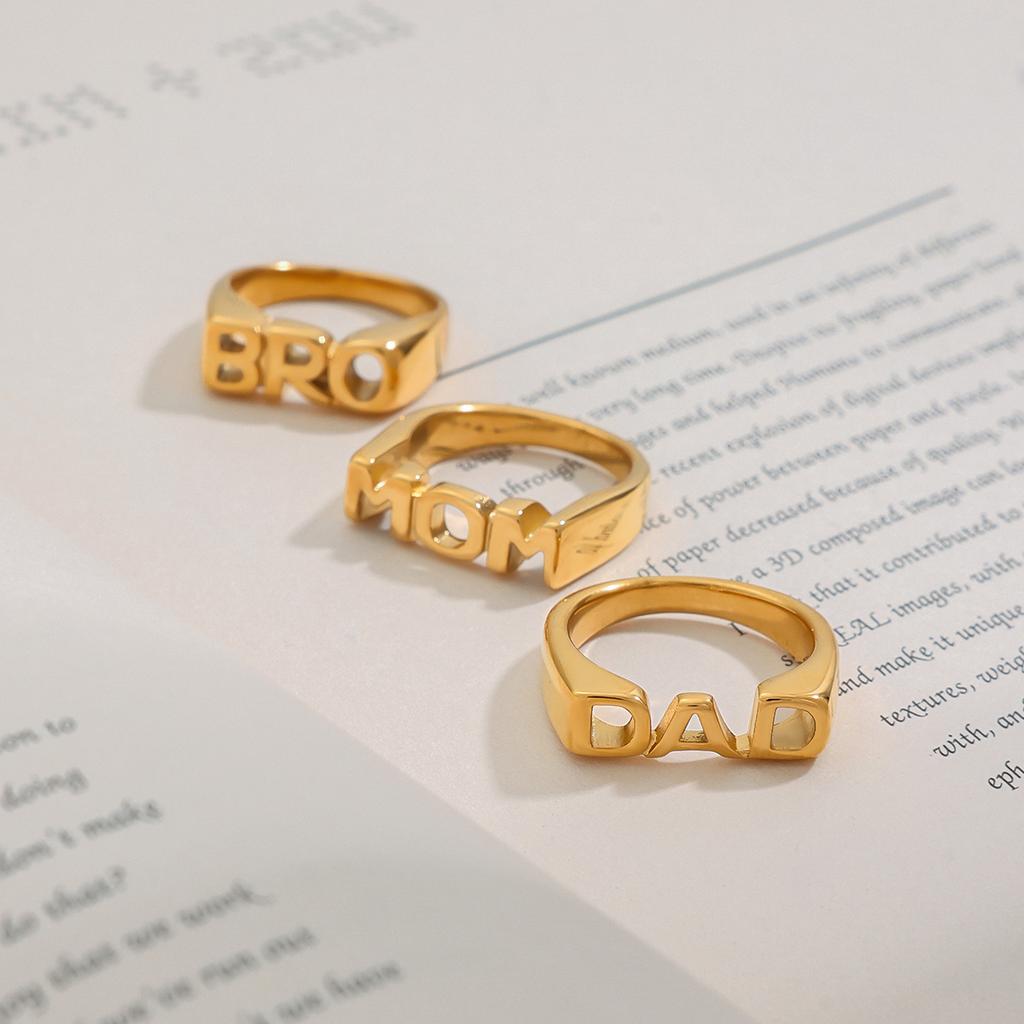 Yori Creative Stainless Steel Letter Mother's Day Ring  Fashion Waterproof Unusual Trendy Holiday Party Gifts
