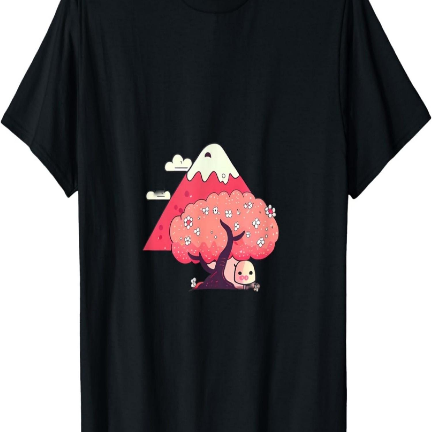 Cute Kawaii Bird in cherry blossom cloudy snowy mountain T-Shirt S