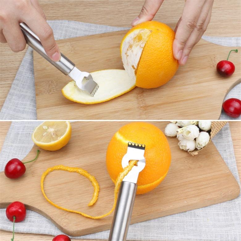 Stainless Steel Lemon Zester Grater Kitchen Gadget with Channel Knife And Hanging Loop Orange Citrus Fruit Peeler Peeling Knife