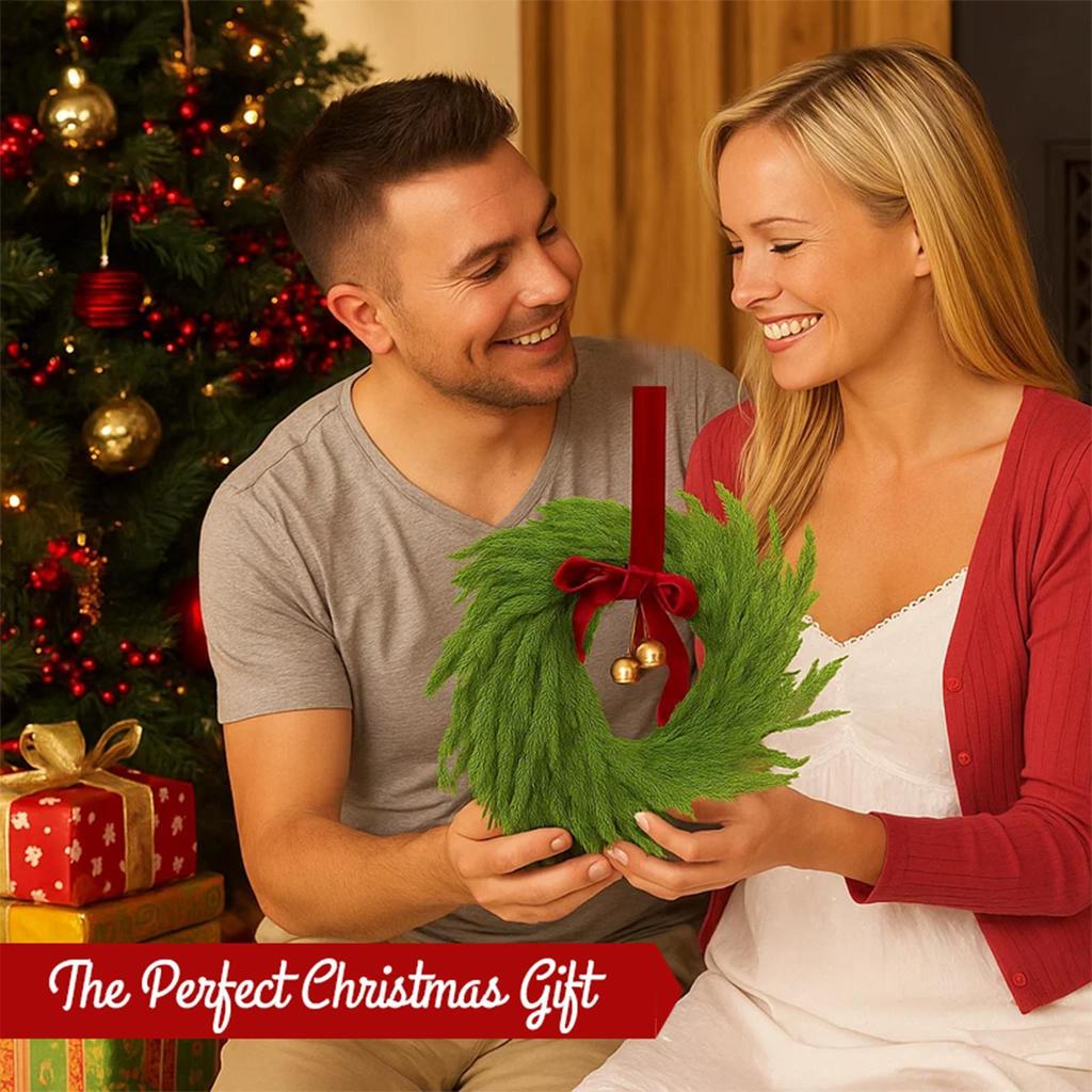 Small Christmas Wreath Artificial Seasonal Decoration with Red Bows and Bells Christmas Artificial Wreath for Window Mantel
